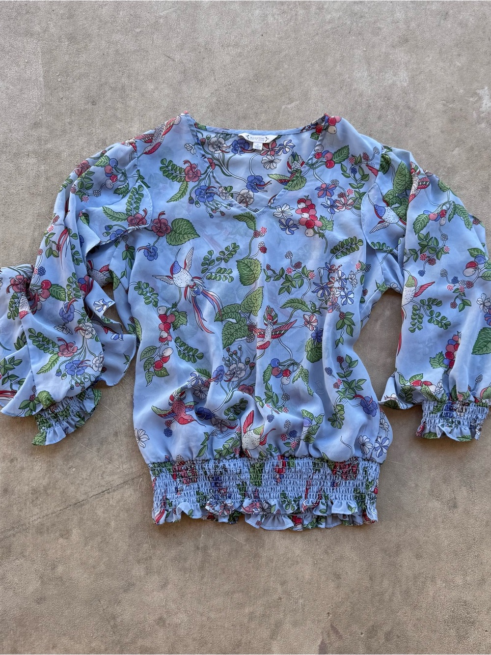 Nanette Lepore Light Blue Floral Puff Sleeve Blouse